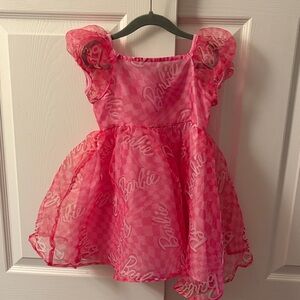 Barbie Pink Checkered Dress with Ruffled Sleeves